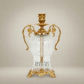 Rococo Etched Crystal & Brass Urn Candleholder - Scrolled Handle Amphora — Gold