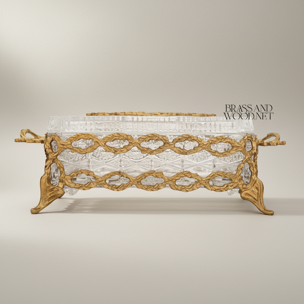 Rococo Filigree Metal & Crystal Tissue Box - Oval Wreath Lid — Antique Gold
