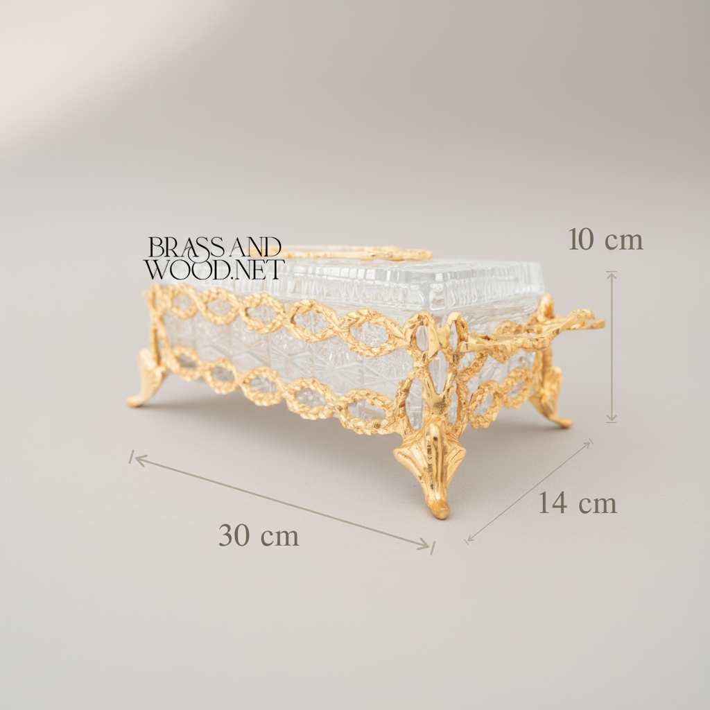 Rococo Filigree Metal & Crystal Tissue Box - Oval Wreath Lid — Gold