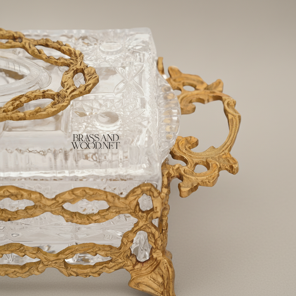 Rococo Filigree Metal & Crystal Tissue Box - Oval Wreath Lid — Antique Gold