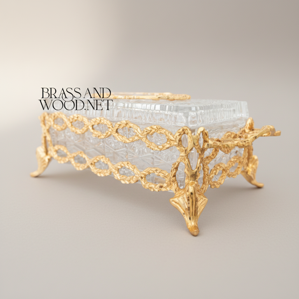 Rococo Filigree Metal & Crystal Tissue Box - Oval Wreath Lid — Gold