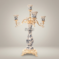 Rococo Five-Arm Candelabra in Blue Floral Porcelain with Gilt Brass Scrollwork — Gold