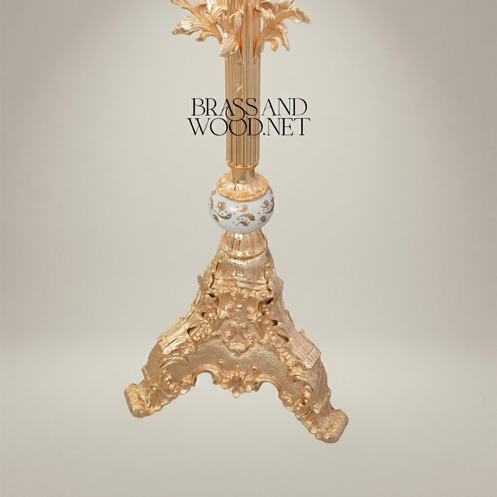 Rococo Hand-Carved Floor Lamp with Ornate Tripod Base & Hand-Painted Ceramic Urn