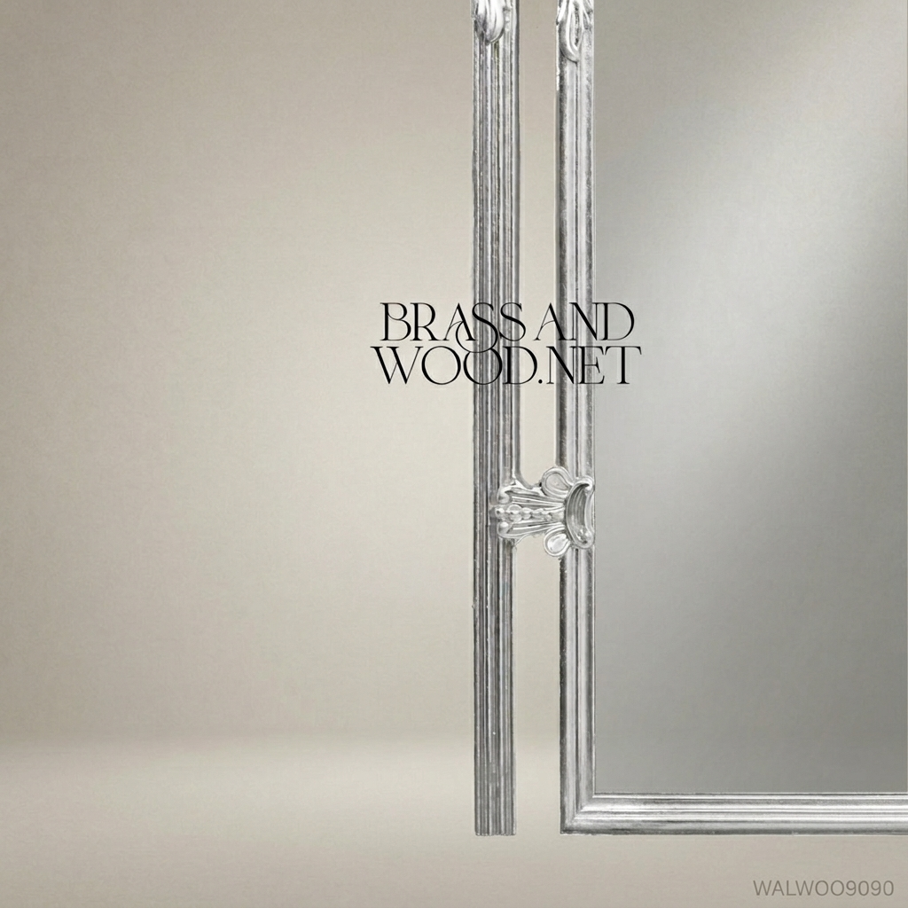 Rococo Full-Length Floor Mirror | Silver Leaf Carved Wood Ornate Frame