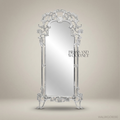 Rococo Full-Length Floor Mirror | Silver Leaf Carved Wood Ornate Frame