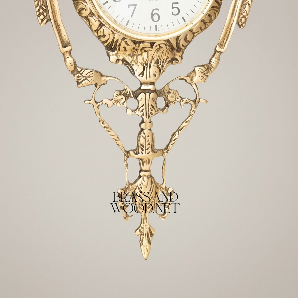 Rococo Gilt Brass Cartel Wall Clock - Floral Urn Crest & Scroll Frame — Antique Gold