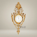 Rococo Gilt Brass Cartel Wall Clock - Floral Urn Crest & Scroll Frame — Gold