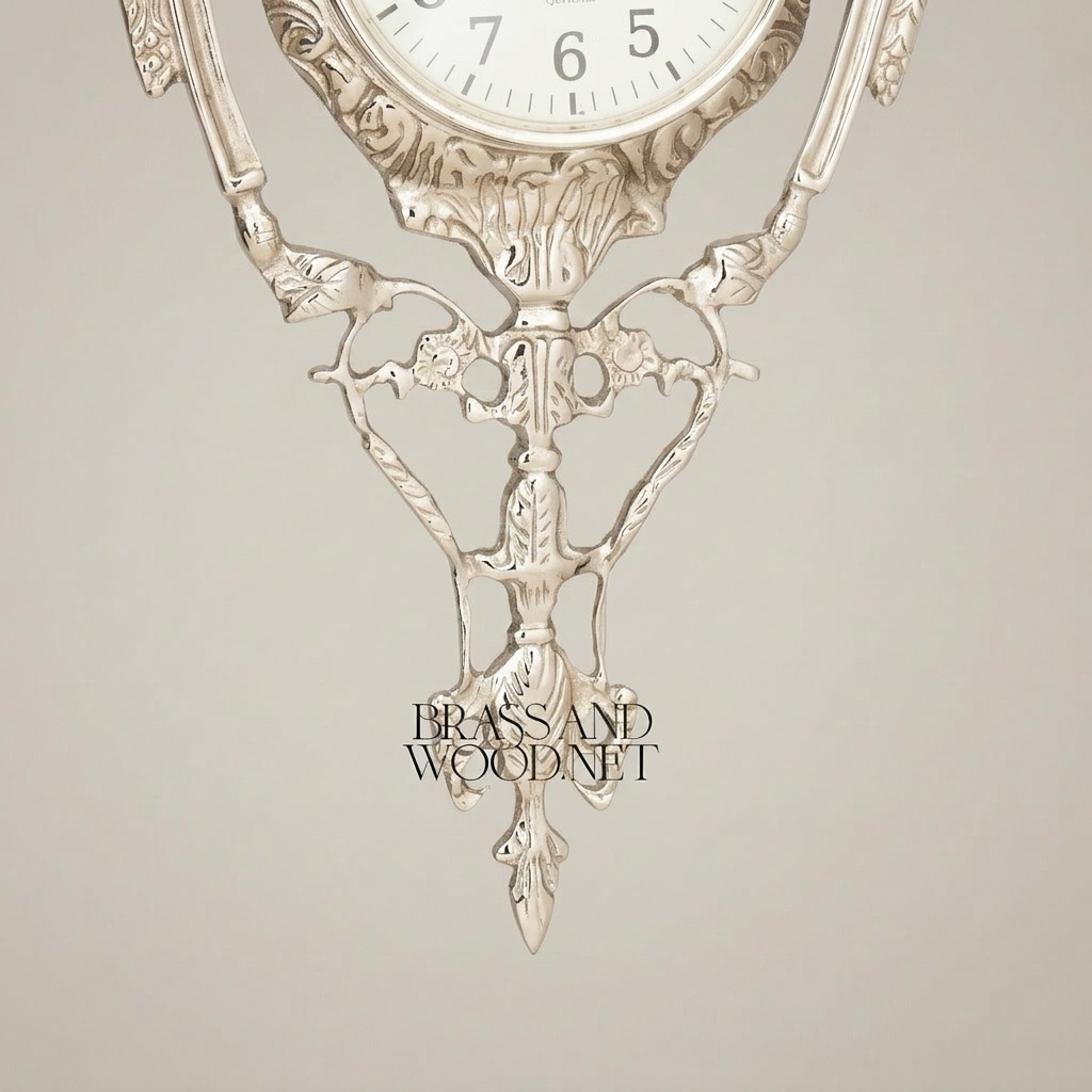 Rococo Gilt Brass Cartel Wall Clock - Floral Urn Crest & Scroll Frame — Silver