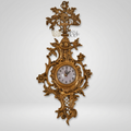 Rococo Gilt Cartel Wall Clock with Floral Bouquet Crest — Antique Gold