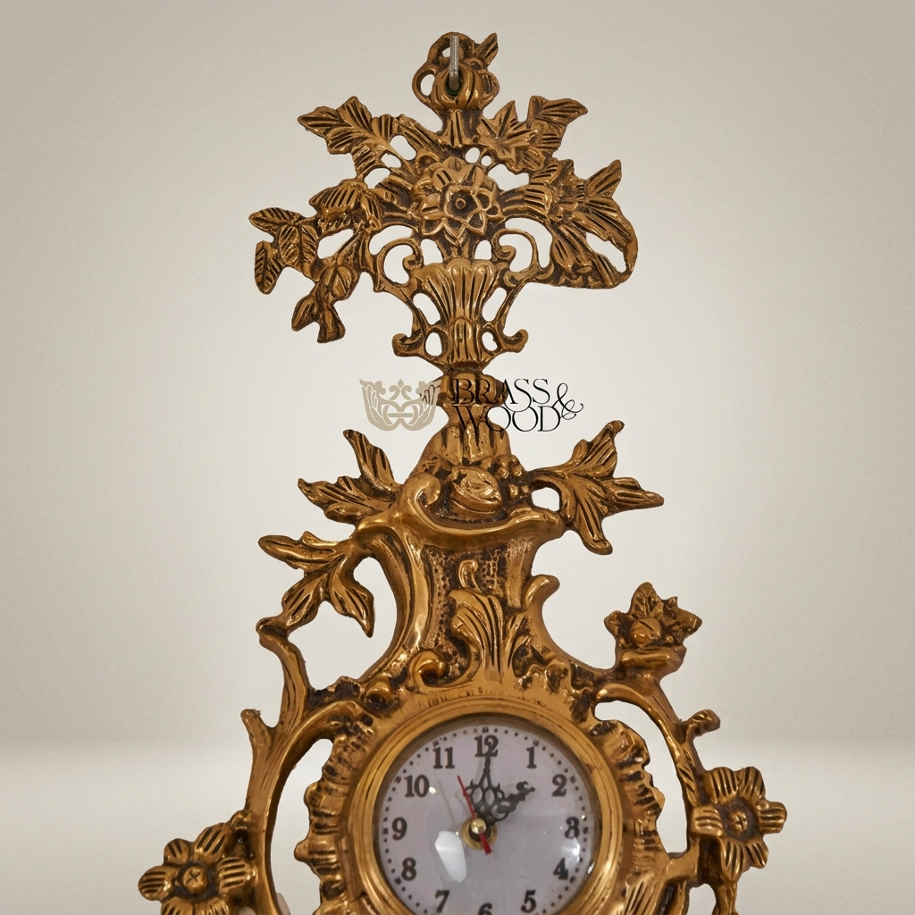 Rococo Gilt Cartel Wall Clock with Floral Bouquet Crest