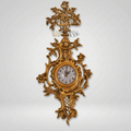 Rococo Gilt Cartel Wall Clock with Floral Bouquet Crest — Gold