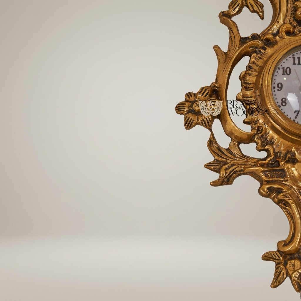 Rococo Gilt Cartel Wall Clock with Floral Bouquet Crest — Antique Gold