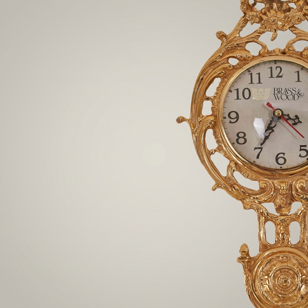 Rococo Gilt Cartel Wall Clock — Pierced Scrollwork Frame with Pendulum Drop