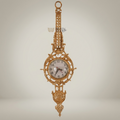 Rococo Gilt Cartel Wall Clock — Pierced Scrollwork Frame with Pendulum Drop — Gold