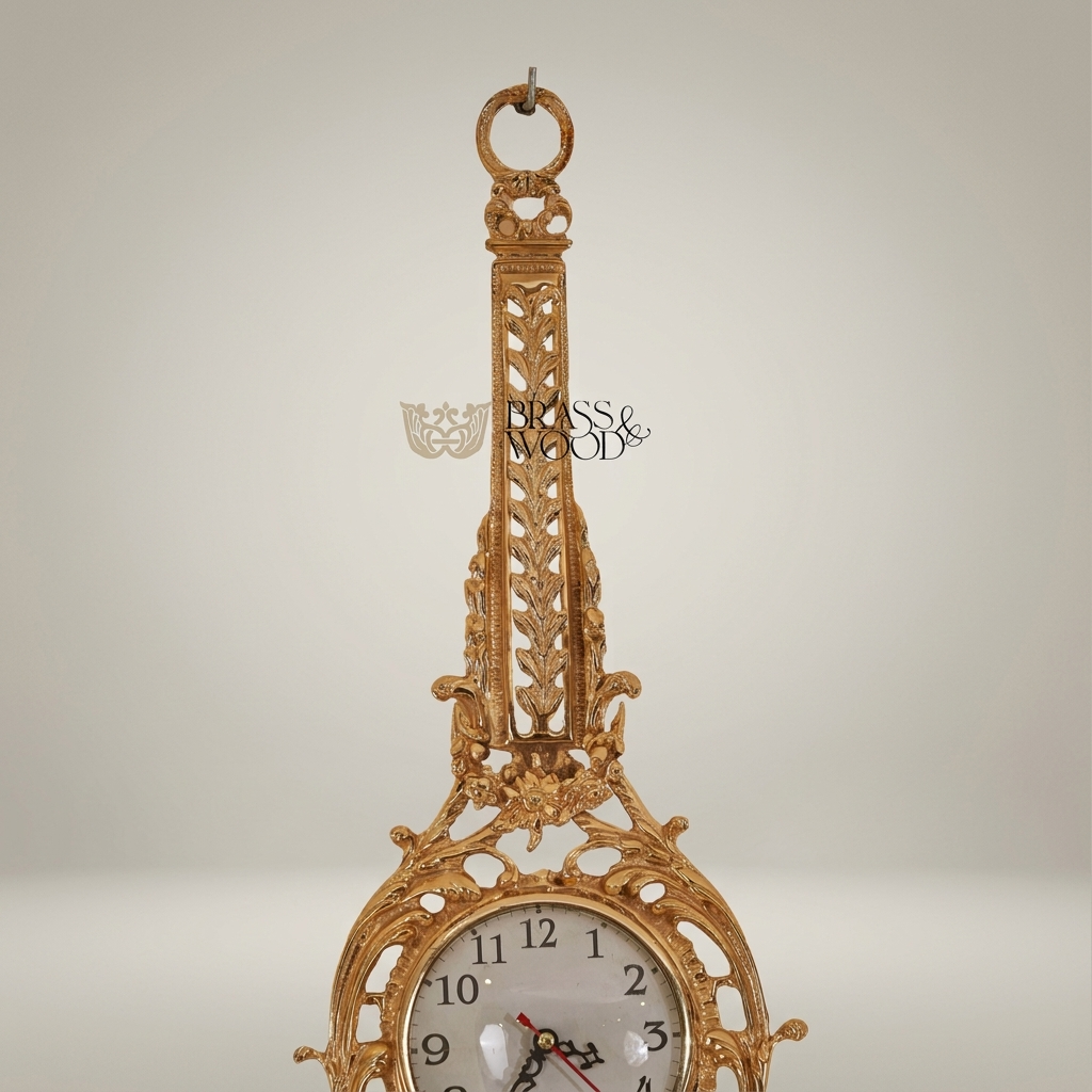 Rococo Gilt Cartel Wall Clock — Pierced Scrollwork Frame with Pendulum Drop — Gold