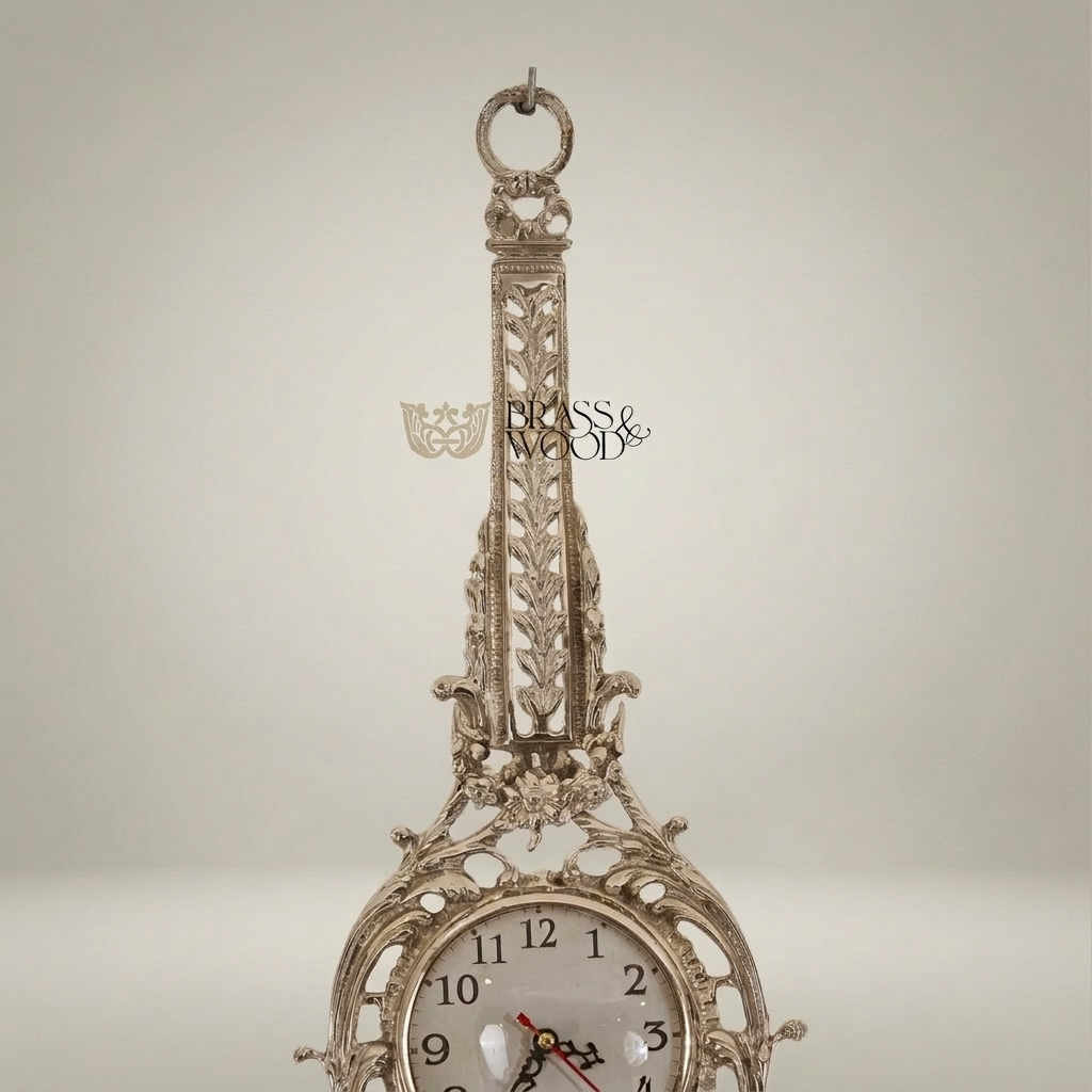 Rococo Gilt Cartel Wall Clock — Pierced Scrollwork Frame with Pendulum Drop — Silver