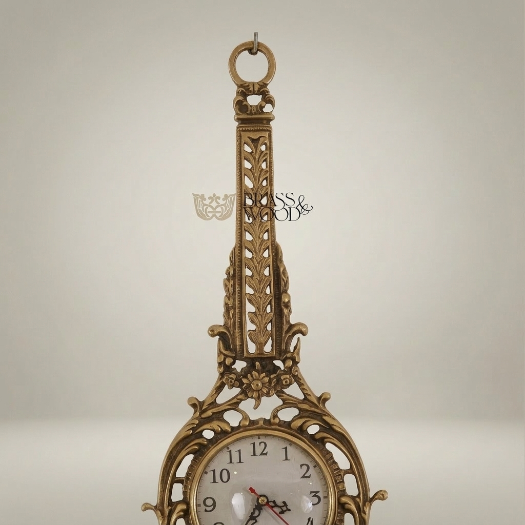 Rococo Gilt Cartel Wall Clock — Pierced Scrollwork Frame with Pendulum Drop — Antique Gold