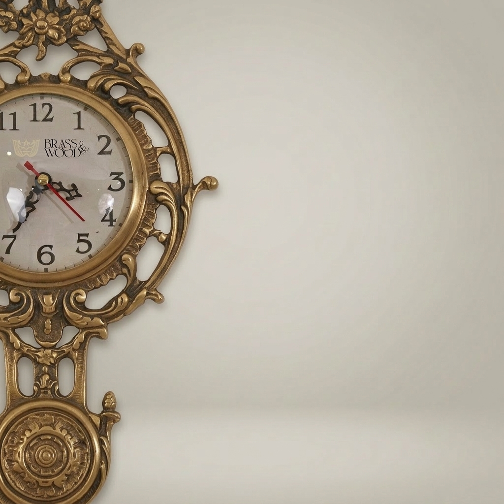 Rococo Gilt Cartel Wall Clock — Pierced Scrollwork Frame with Pendulum Drop — Antique Gold