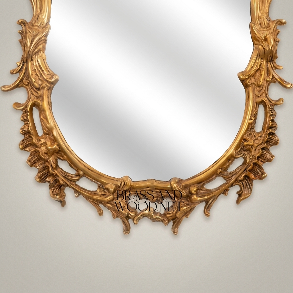 Rococo Hand-Carved Asymmetric Wall Mirror with Pierced Acanthus & Ribbon Crest — Antique Gold