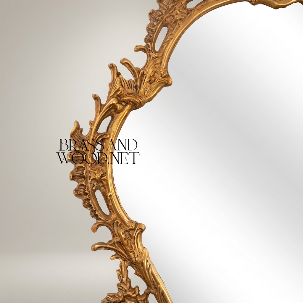 Rococo Hand-Carved Asymmetric Wall Mirror with Pierced Acanthus & Ribbon Crest — Antique Gold