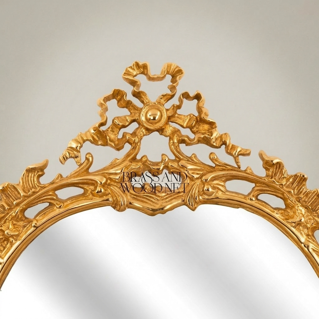 Rococo Hand-Carved Asymmetric Wall Mirror with Pierced Acanthus & Ribbon Crest — Gold