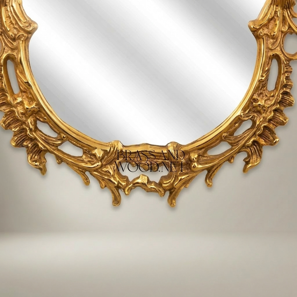 Rococo Hand-Carved Asymmetric Wall Mirror with Pierced Acanthus & Ribbon Crest