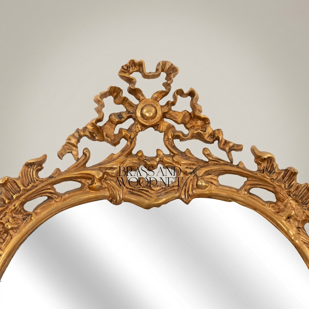 Rococo Hand-Carved Asymmetric Wall Mirror with Pierced Acanthus & Ribbon Crest — Antique Gold