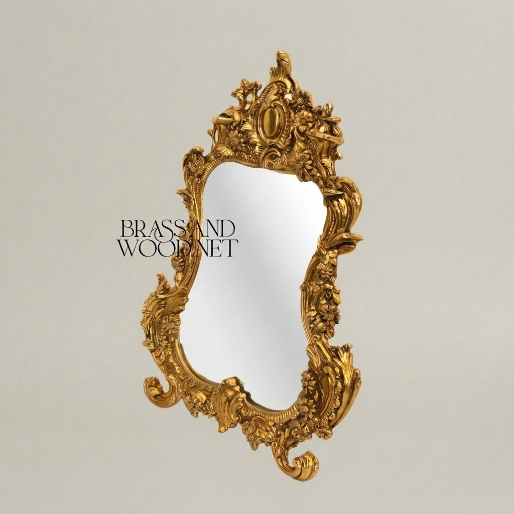 Rococo Hand-Carved Mirror with Acanthus Crown & Floral Rocaille Frame