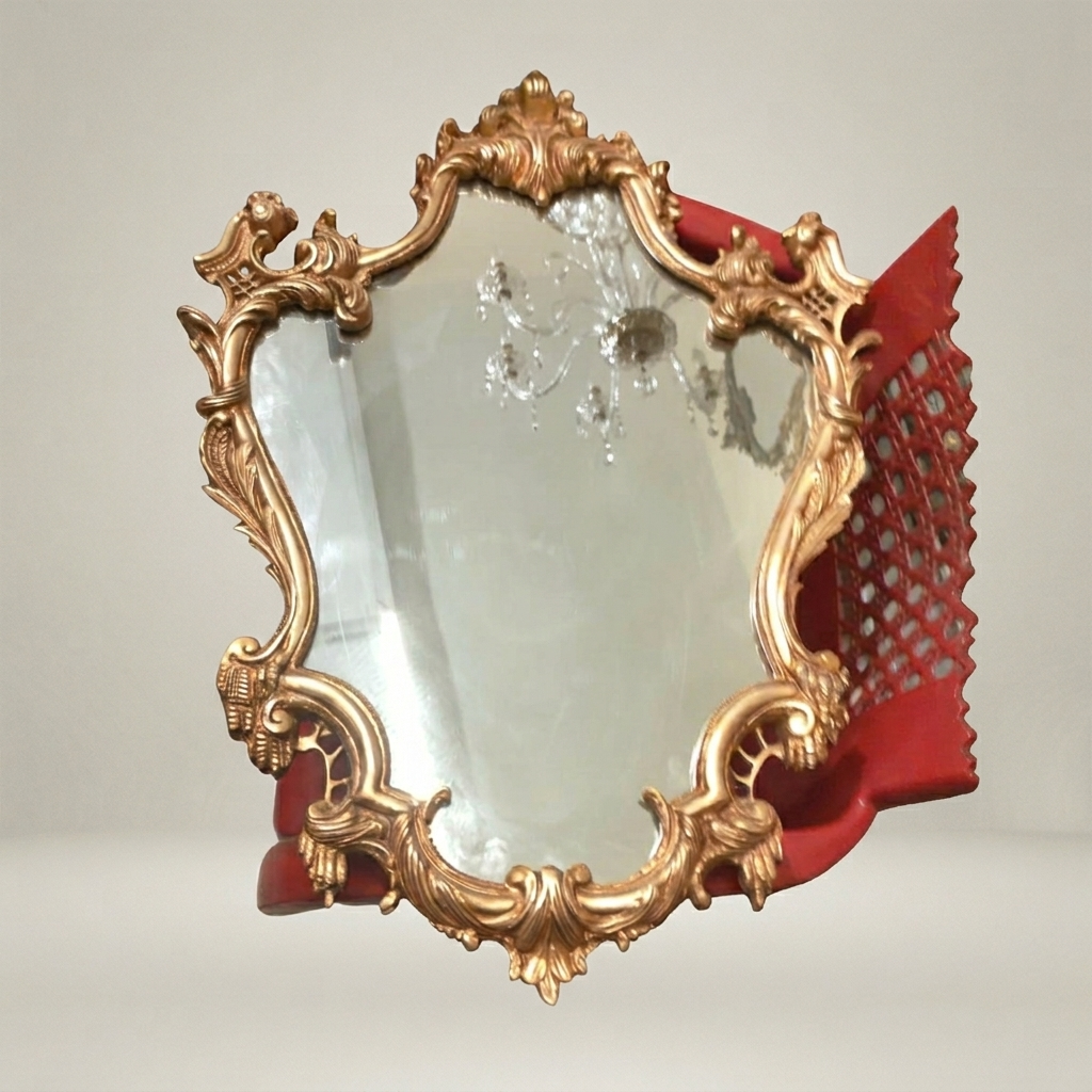 Rococo Hand-Carved Wall Mirror with Acanthus Crown & Scroll Frame — Gold
