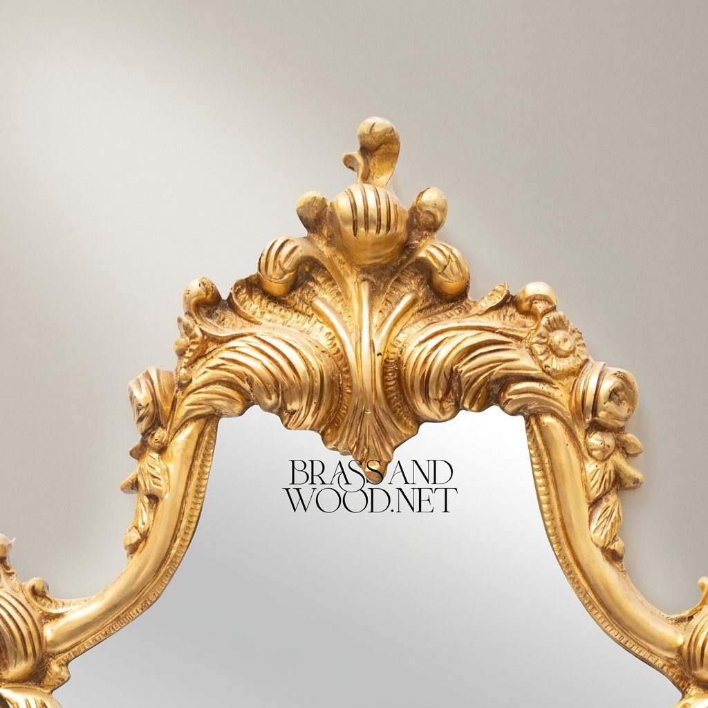 Rococo Hand-Carved Wall Mirror with Acanthus Crown & Scroll Frame