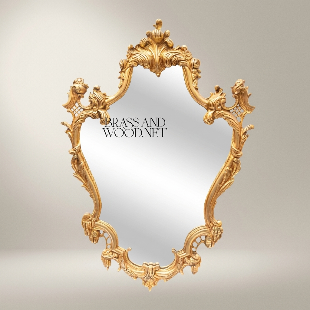 Rococo Hand-Carved Wall Mirror with Acanthus Crown & Scroll Frame