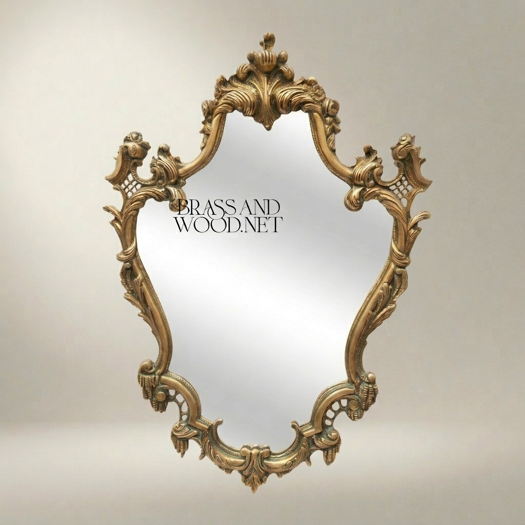 Rococo Hand-Carved Wall Mirror with Acanthus Crown & Scroll Frame — Antique Gold