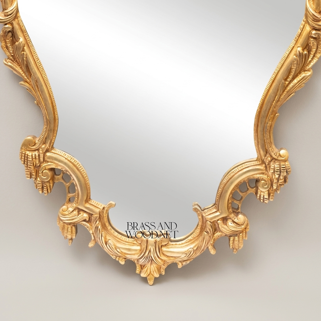 Rococo Hand-Carved Wall Mirror with Acanthus Crown & Scroll Frame — Gold