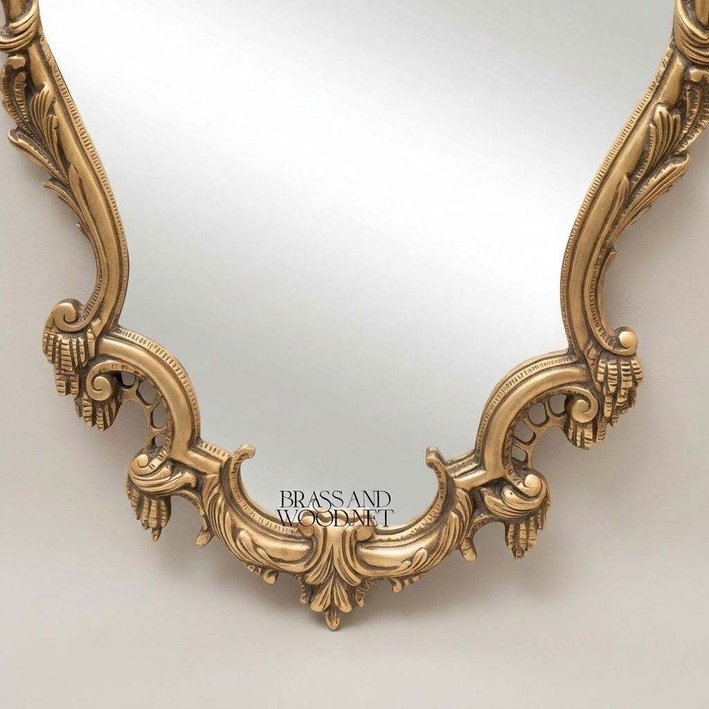 Rococo Hand-Carved Wall Mirror with Acanthus Crown & Scroll Frame — Antique Gold