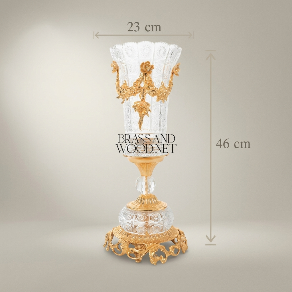 Rococo Crystal Chalice Vase with Ormolu Floral Swag Mounts on Sculpted Base