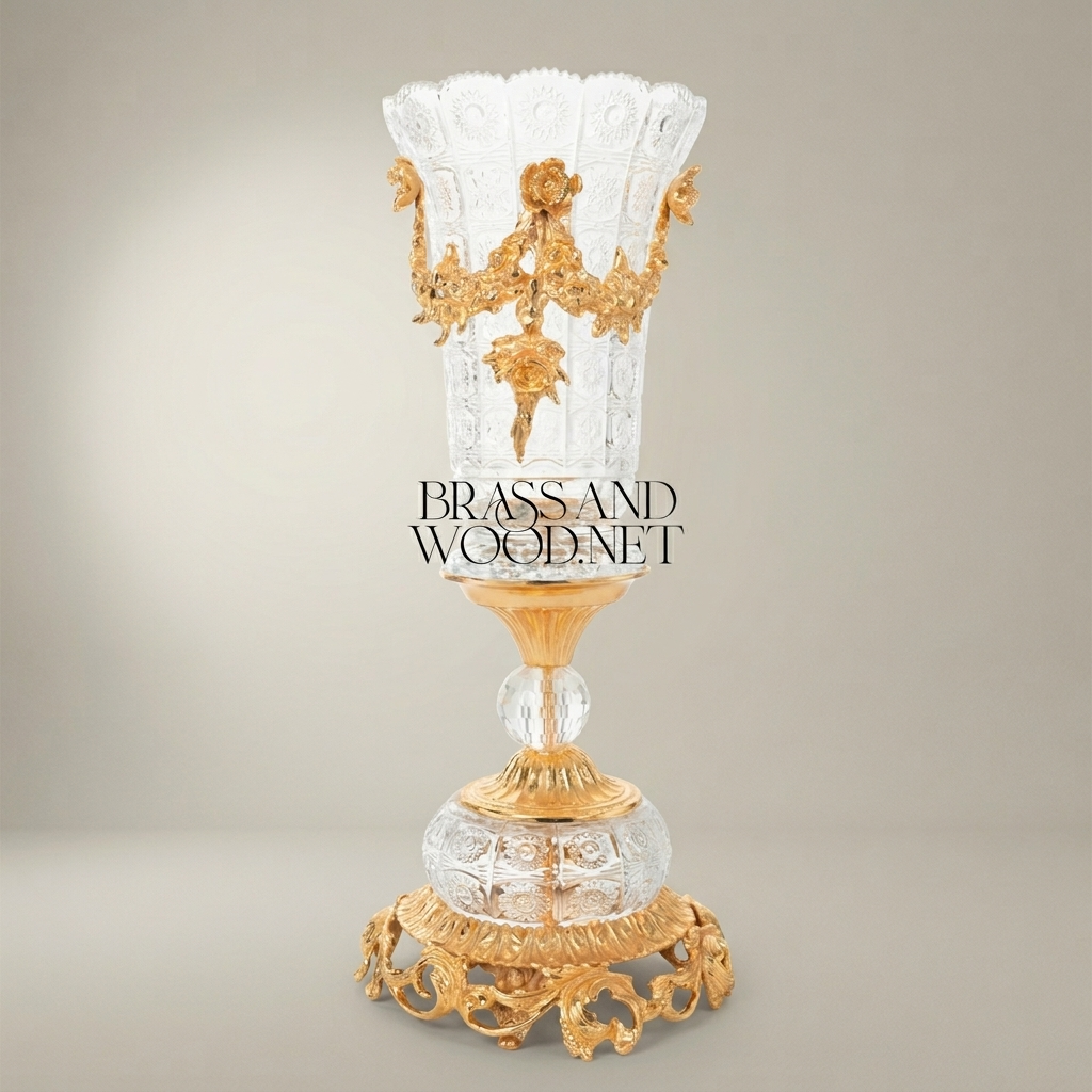 Rococo Crystal Chalice Vase with Ormolu Floral Swag Mounts on Sculpted Base