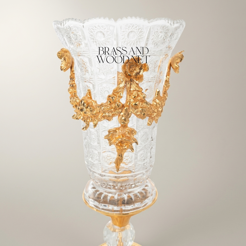 Rococo Crystal Chalice Vase with Ormolu Floral Swag Mounts on Sculpted Base