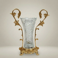 Rococo Hand-Cut Crystal Vase in Ornate Acanthus Brass Stand — Gold