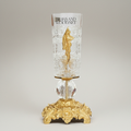 Rococo Hand-Engraved Crystal Vase on Ornate Brass Base with Acanthus Leaf Appliqué — Gold