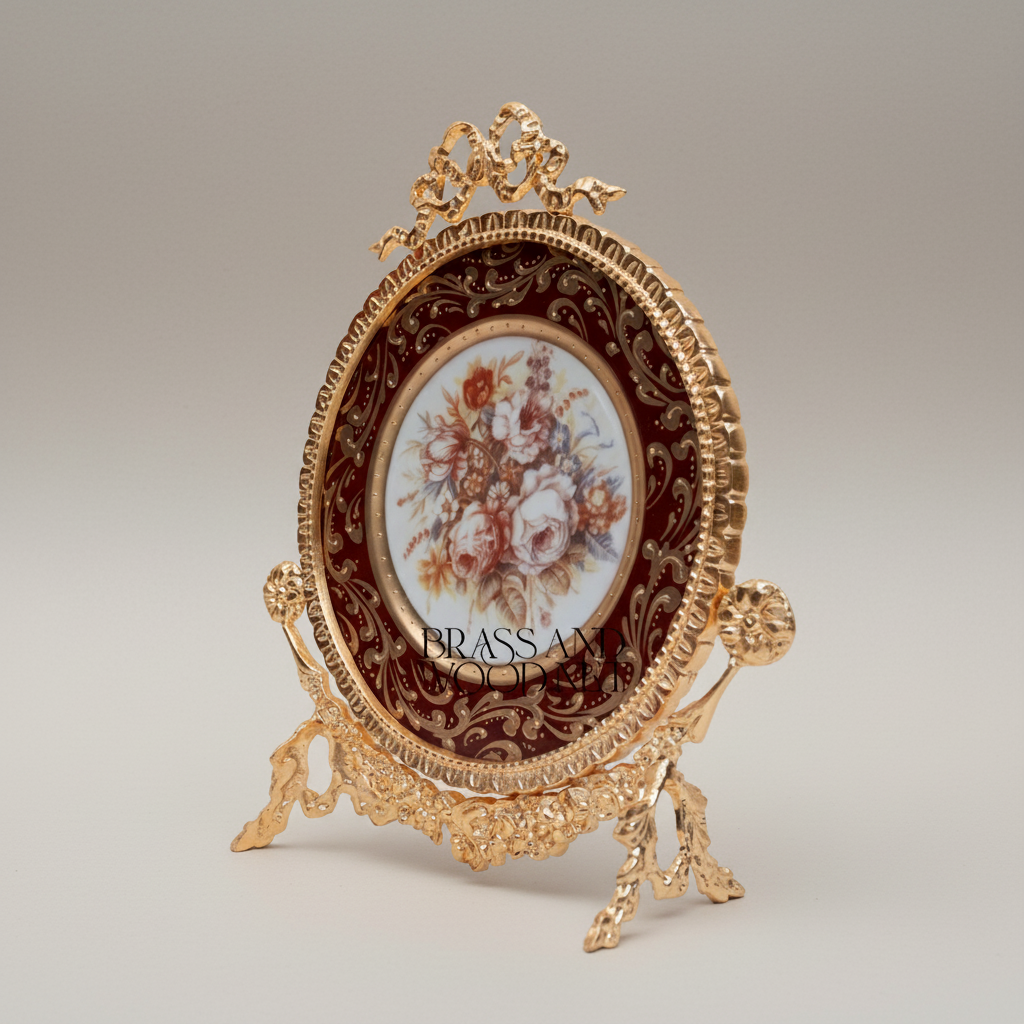 Rococo Hand-Painted Ceramic & Brass 3-Piece Garniture Set with Oval Plate Stand