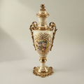 Rococo Hand-Painted Ceramic Urn & Centrepiece Set – Floral Medallion with Acanthus Brass Mounts — Gold