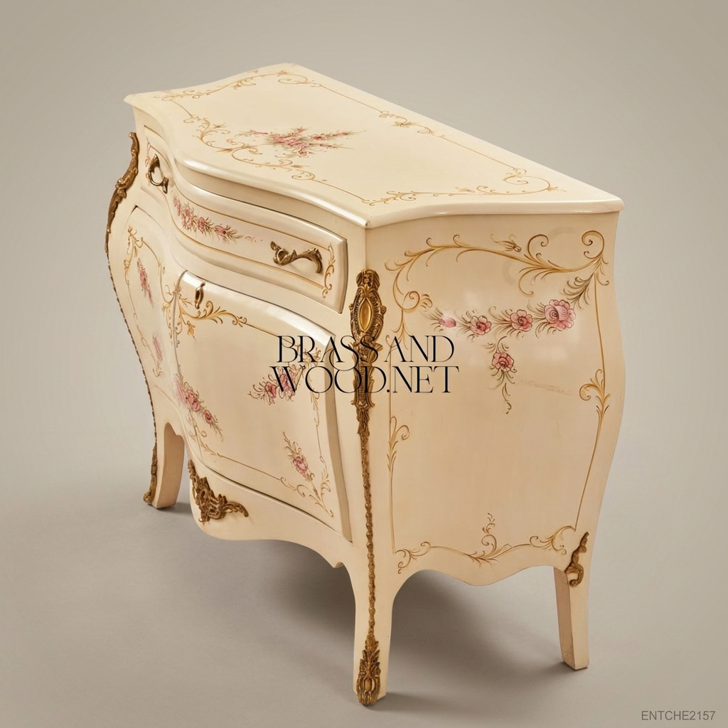 Louis XV Rococo Bombe Commode – Ivory Lacquer & Hand-Painted Roses