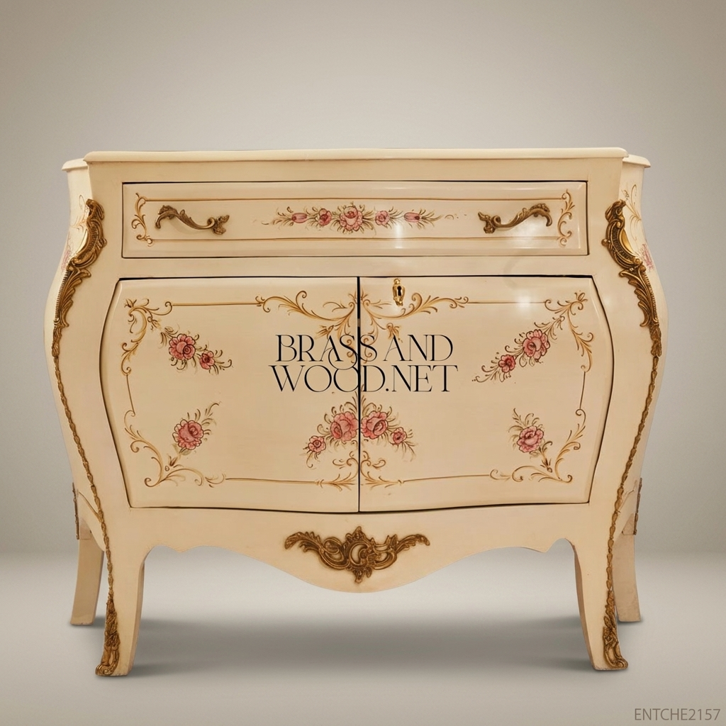 Louis XV Rococo Bombe Commode – Ivory Lacquer & Hand-Painted Roses