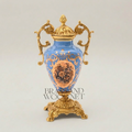 Rococo Lidded Ceramic Urn Vase with Brass Mounts & Hand-Painted Medallion - Gold
