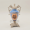 Rococo Lidded Ceramic Urn Vase with Brass Mounts & Hand-Painted Medallion - Silver