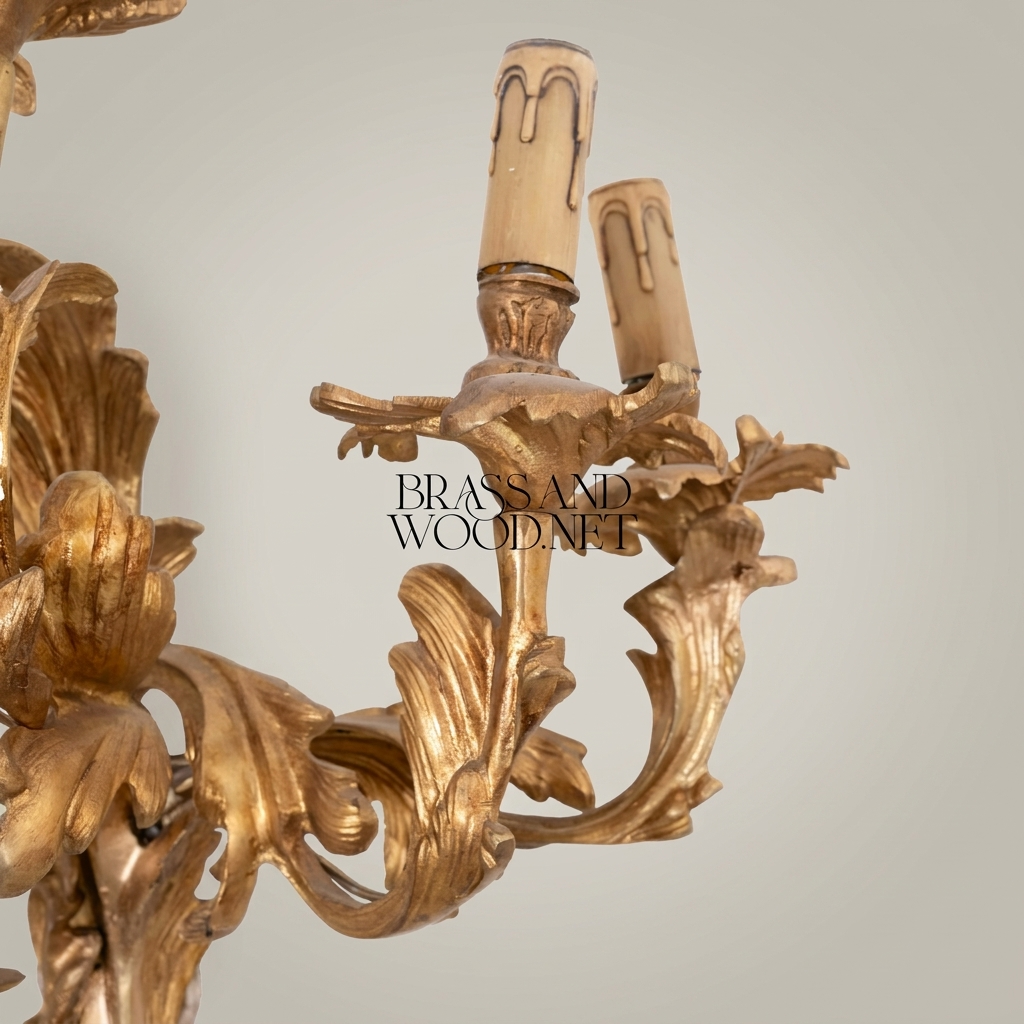 Rococo Louis XV Five-Arm Brass Wall Sconce with Acanthus Scrollwork — Antique Gold