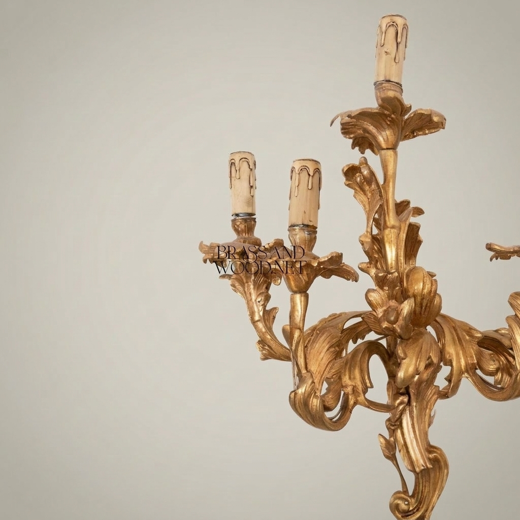 Rococo Louis XV Five-Arm Brass Wall Sconce with Acanthus Scrollwork