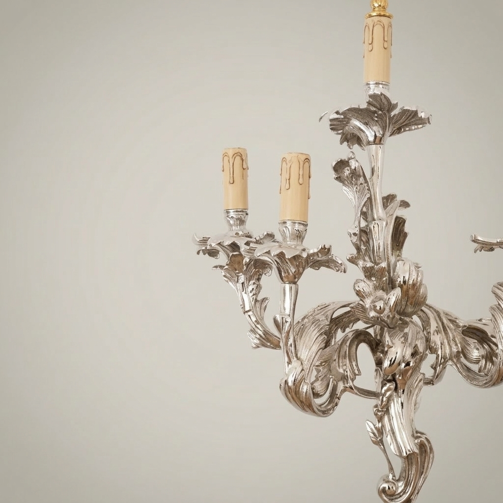 Rococo Louis XV Five-Arm Brass Wall Sconce with Acanthus Scrollwork — Silver