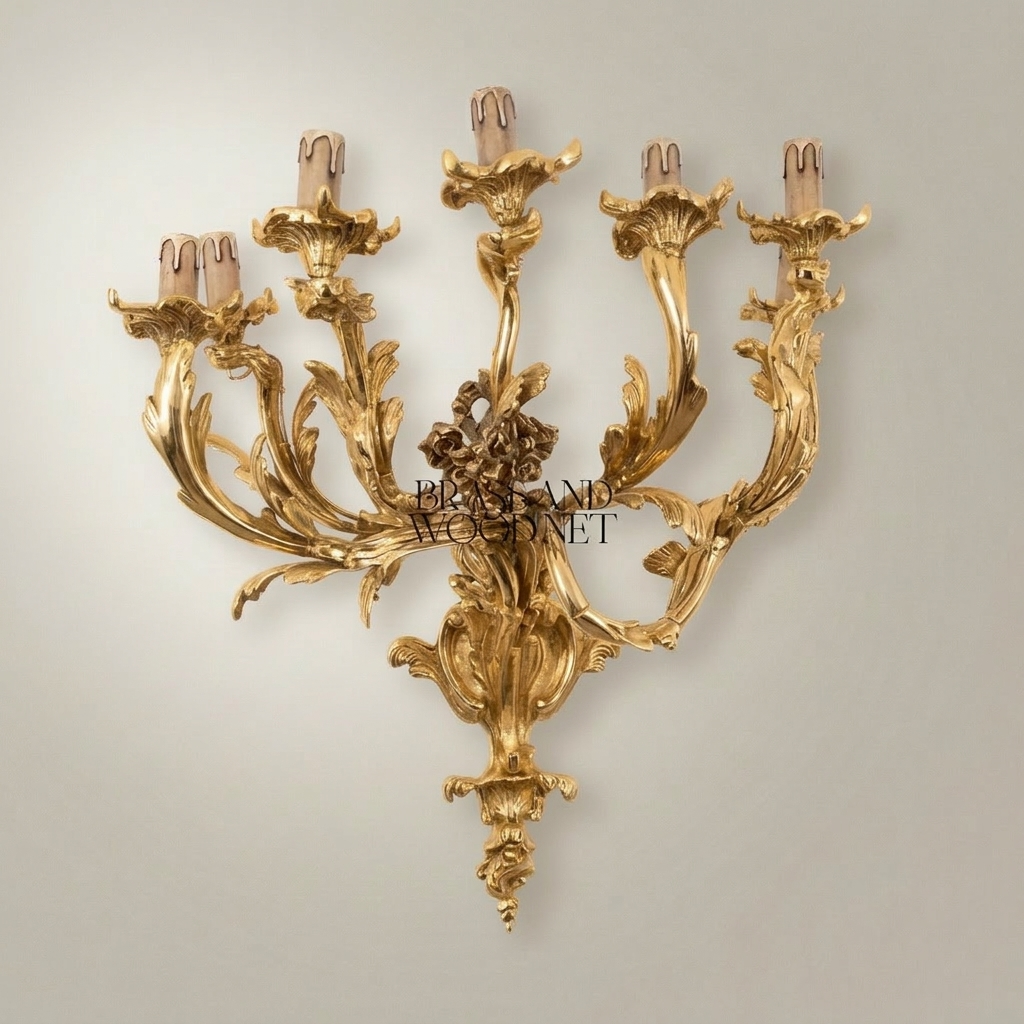 Rococo Louis XV Five-Arm Cast Brass Wall Sconce with Acanthus Scroll Branches