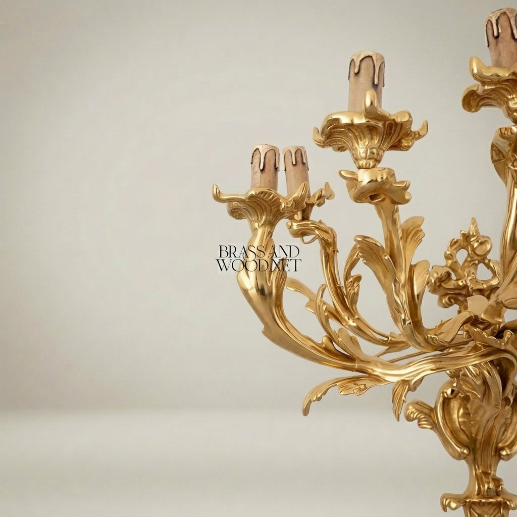Rococo Louis XV Five-Arm Cast Brass Wall Sconce with Acanthus Scroll Branches — Gold